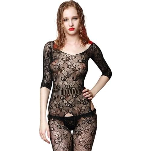 Open Crotch Female Bodysuit Sexy Lingerie Mesh Printed Fabric Transparent Erotic Underwear Sexi Women See Through Leotard Sex