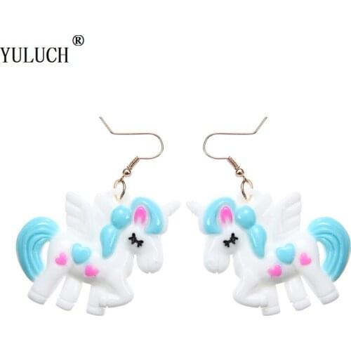 YULUCH Cute Animal Earrings For Women Girls Kawaii Multicolor Horse Dangler Cartoon Unicorn Earrings Party Birthday Gift