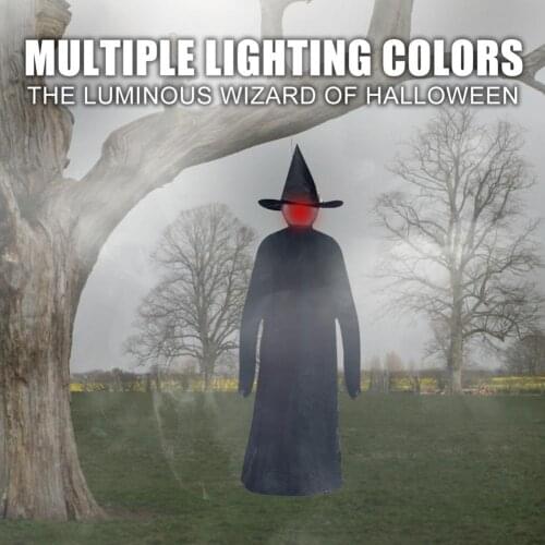 Halloween Wizard Statue LED Plastic Horror Model Decorative Tabletops Ornament Creative Wizard Shape Decor Visual Effect Mold