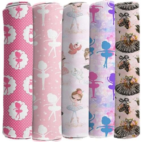 Ballet Girl Printed Bubble Fabric Dancing Character Polyester Bullet Stretch Cloth 50*145cm for DIY Craft Dress Sewing Supplies
