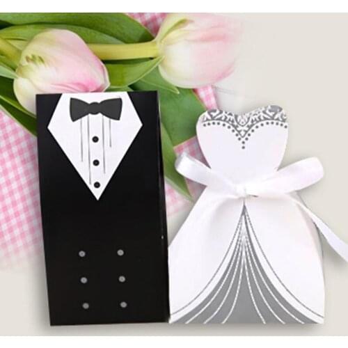 Wedding Favors Bride And Groom Suit Wedding Candy Boxes Gift Packaging With Ribbon LX1560