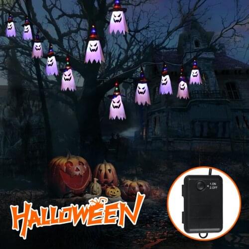 Halloween Led Lights Starry Ghost Atmosphere Halloween Wizard Hat Waterproof Battery Box String Lights Holiday Decoration Lights