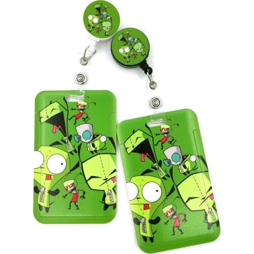 Invader Zim Cartoon Retractable Badge Reel Lanyard Nurse ID Business Credit Card Work Card Badge Holder Office Student Clips