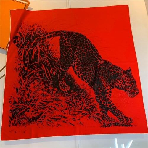 90cm Leopard Twill Hijab Silk Scarf Handmade Curled Design Luxury Brand Square Scarf Women Bandana Foulard Head Scarves Shawl