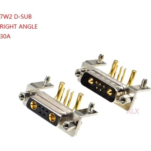 1PCS 7W2 30A MALE FEMALE high current CONNECTOR right angle D-SUB adapter PCB solder type 5+2 plug jack high power 7 Position