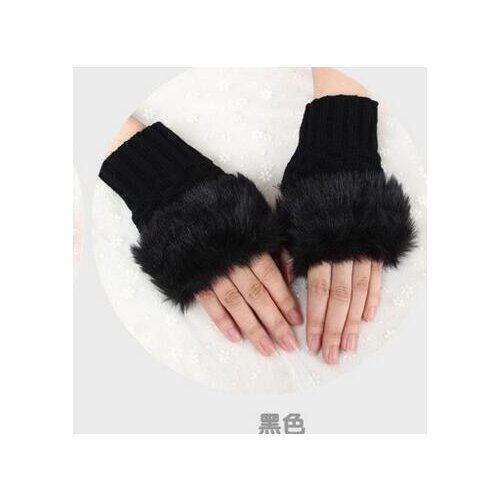 100pairs/lot Women winter Fingerless Gloves Cute Faux Rabbit Fur Knitted Glove