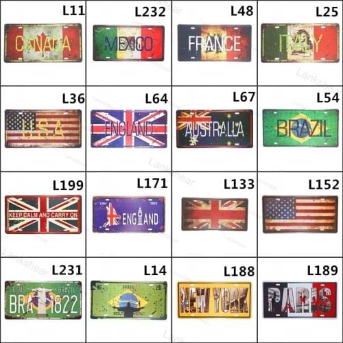 15X30Cm Uk Usa France Brazil Mexico Flag Metal Tin Sign Coffee Pub Club Art Poster Vintage Plaque Wall Cafe Decor Wall Painting