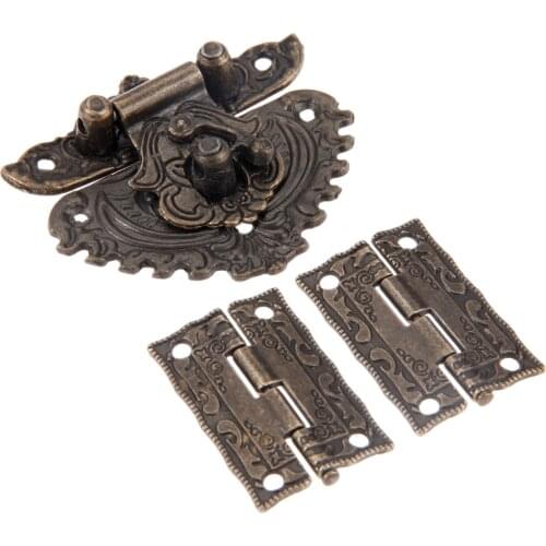 3pcs/set Latch Hasp Toggle Buckle+ Hinges Antique Bronze Retro Decor Furniture Hardware Jewelry Wooden Box Cabinet Cupboard