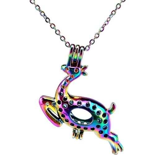 C287 Rainbow Color Christmas Animal Elk Xmas Beads Cage Pendant Locket Necklace Aroma Essential Oil Diffuser