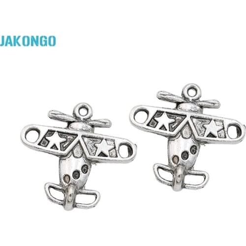 JAKONGO Tibetan Silver Plated Plane Charms Pendants for Jewelry Making DIY Handmade Craft 18x19mm