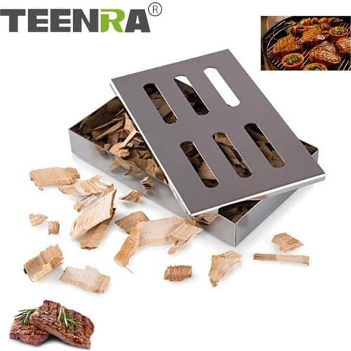 TEENRA Stainless Steel BBQ Smoke Box Wood Chips Barbecue Grill Meat Bacon Infused Smoke Flavor Accessories Smoker Box