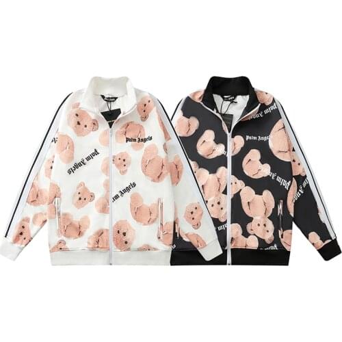 Palm Angels 22SS Men and Women Couples Fashion Decapitation bear print casual loose all-match high street zipper Sports Jacket