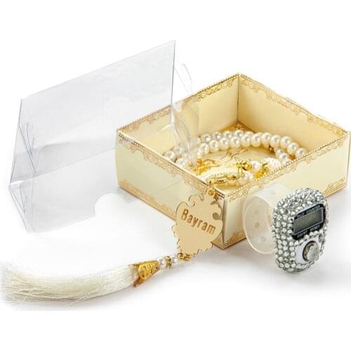 Mothers Day For Pleksili Pearl Tesbihli Zikirmatikli Set-Cream Color
