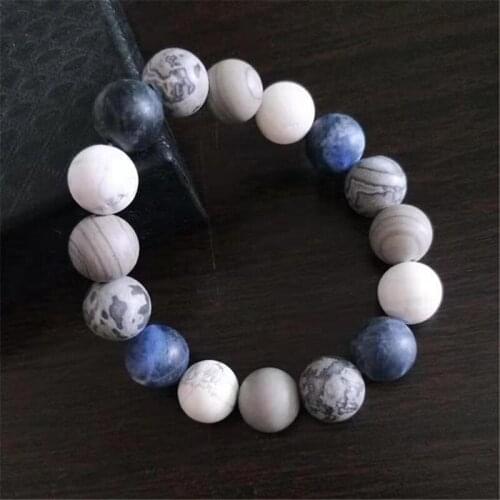 6 8 10 mm Blue-vein Stone Matte Frosted Amazonite Beads Bracelets Blue Planets Series in The Universe Natural Stone Bracelet