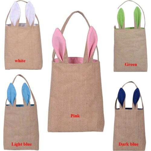 Cute Bunny Ears Design Easter Bag Cloth Tote Handbag Basket for Eggs Candies Gifts Hunting at Easter Party Festival