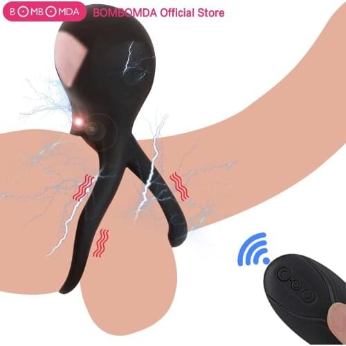 Soft Silicone Dual Vibrating Cock Ring Electric Shock Dick Penis Ring Cockring Adult Sex Toys for Men for Couples Erection