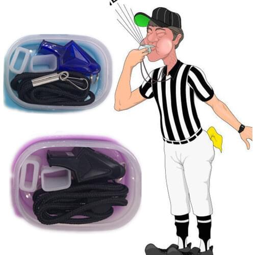 New Football Big Sound Whistle Sports Like Seedless Plastic Whistle Professional Soccer Basketball Referee Whistle with box rope