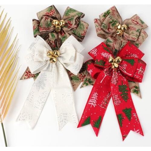 Ncmama 6 Inch Christmas Cheer Bow with Bells CHRISTMAS Tree Printed Hair Clip Ribbon Party Girls Kids Headwear Hairclips