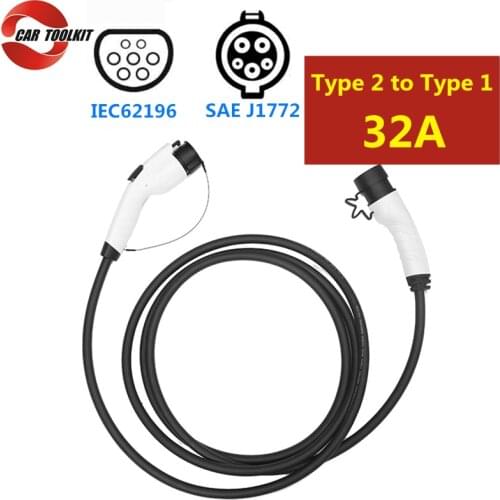 32A Single Phase EV Cable IEC62196-2 Type 2 to Type 1 SAE J1772 EV Charging Plug Electric Vehicle Adapter with 5m Cable 110-250V