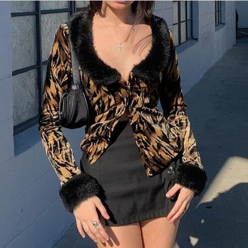 Casual Streetwear Long Sleeve T Shirt Warm Zebra-Stripe Sexy Deep V Neck Cardigan Chic Evening Club Tops Women Autumn Winter New