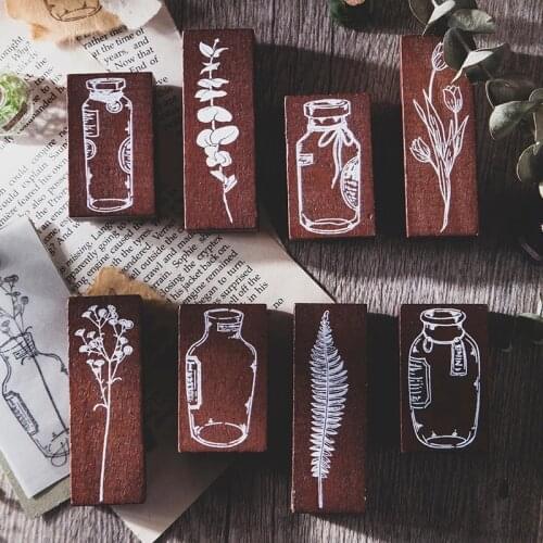 Student Supplies Wooden Stamp Vintage Wooden Stamps Plant Flower Bottle Decorative Vintage Mounted For Diy Craft Card Making