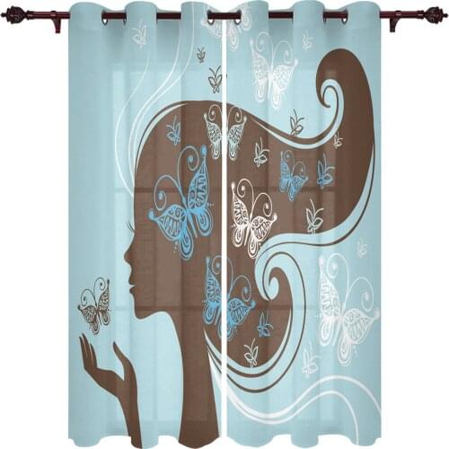 Outdoor Curtains Woman Butterfly Hair Living Room Kitchen Curtain Drape For Patio Garden Gazebo Yard Valance Cutains