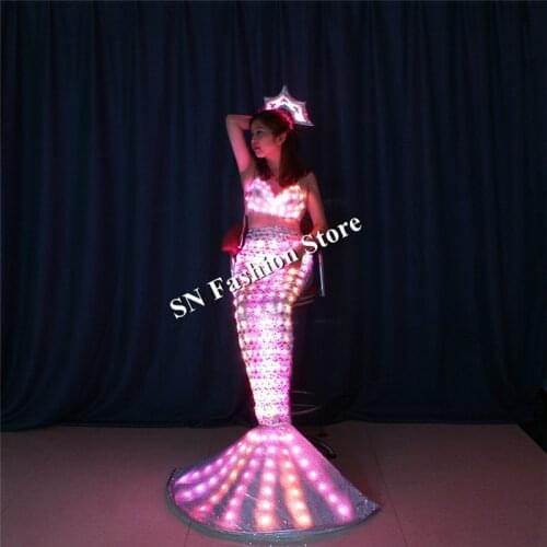 TC189-1 Programmable full color led costumes ballroom dance luminous light cosplay dj Mermaid dress women wears skirt bar cloth