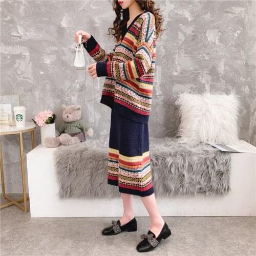 Knitted Suit Female Set 2 Pieces Pants Winter Warm Women Ladies Elegant Two Piece Sets Knitted Suits For Women 2019 AA4569