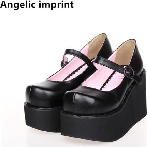 Angelic imprint handmade woman mori girl lolita cosplay shoes lady high wedges heels pumps women princess dress party shoe 34-44