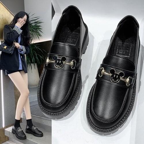 Disney Mickey 2021 new girl casual shoes college style retro soft leather thick-soled loafers fashion small leather shoes