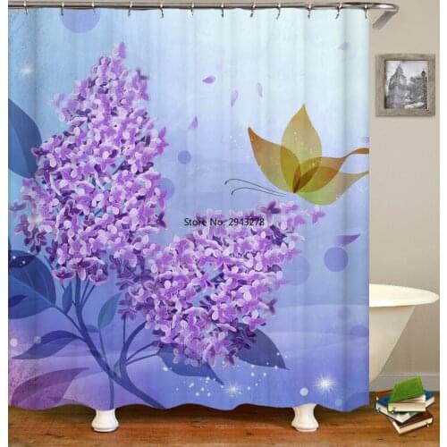 Purple Love Tree Shower Curtains Bathroom Curtain High Quality 3D Pink Leaves Fabric Waterproof Bath Curtain with 12 Hooks
