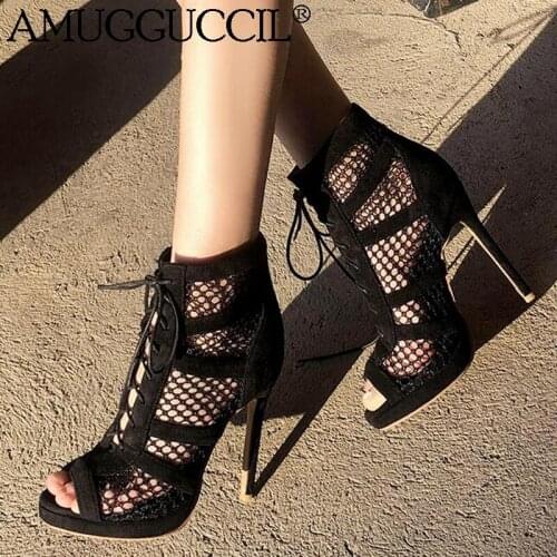 2020 Plus Big Size 33-50 Black Apricot Lace Up Fashion Sexy High Heel Platform Females Lady Sandal Women Summer Boots X1973