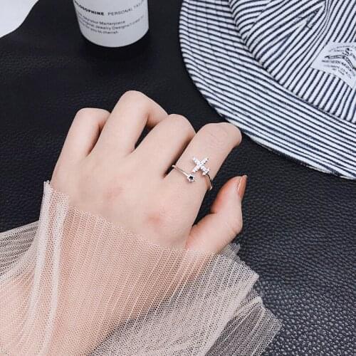 Korean Aircraft modeling open ring female simple student zircon multi-layer ring women jewelry Love birthday gift