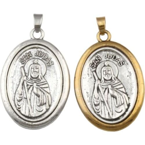 10pcs/lots Two-tone San Judas Tadeo Dangle Charm Beads Fit Pendant necklace DIY Jewelry Christmas gift 30x50mm A-561a