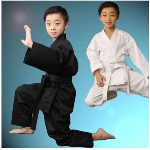 100% Cotton black Karate Uniform child adultBreathable WTF Taekwondo kick boxing MMA Martial art training clothes