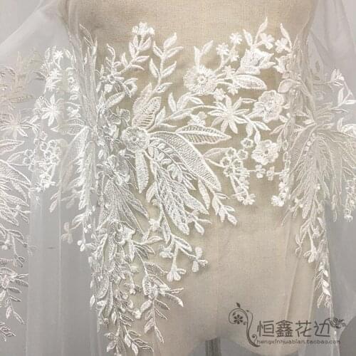 155CM white Wedding bridal Dress Applique DIY Bridal Headdress scarf veil curtain Embroidered Lace Fabric Patch free ship