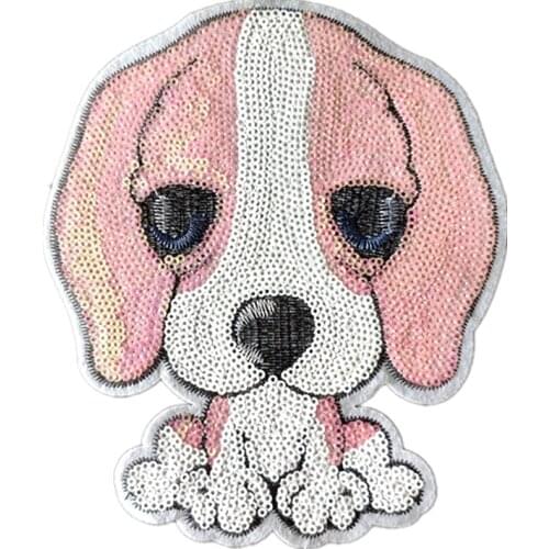 18CM Pink Dog Patches For Clothing Luxury Sequins Strange Things Sequined Patch Diy Clothes Stickers Christmas Large Biker Badge