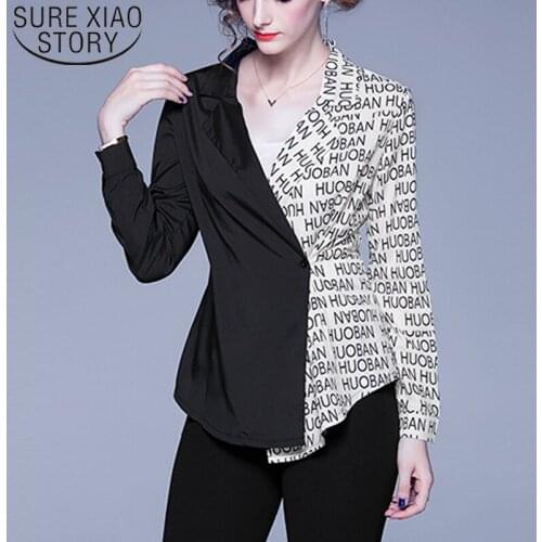 2020 New Fashion Long Sleeve Printed Blouse Women Tops OL Casual V-neck Women Shirt Letter Female Clothes Blusas Mujer 7924 50