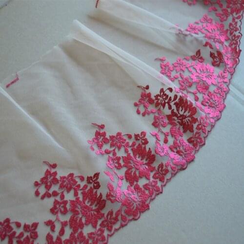 2Yds/Lot 20cm Wide Transparent Mesh Big Red Pattern Embroidery High Quality Lace Trim For Undergarments,Wedding Fabric