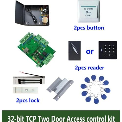 32-bit access control kit,TCP two door access control+power+180kg magnetic lock+ZL-bracket +ID reader+button+10 ID tag,:kit-T205