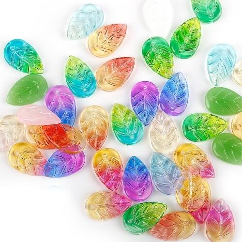 5 pcs/lot 18x11mm Leaves Shape Lampwork Beads Gradient Multicolor Glass Beads For Jewelry Making DIY Charms Accessories