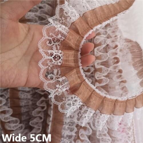 5CM Wide Luxury 3d Pleated Organza Mesh Lace Fabric Ribbon Fringe Trim With Edge Of Manual Sewing Process Materials Patchwork