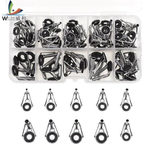 80pcs Fishing Rod Top Guide Tip Set Stainless Steel & Ceramic DIY Eye Rings Circle Pole Repair Kit Fishing Tackle Box