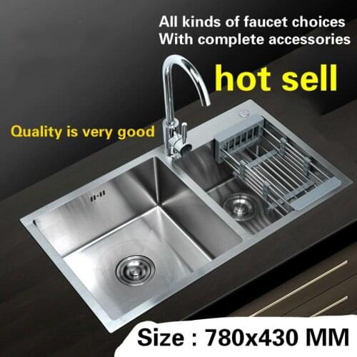 Free shipping hand made stainless steel household kitchen sink durable double groove hot sell 780x430 MM