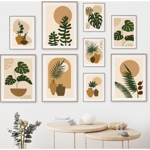 Bohemia Monstera Vase Sun Abstract Plant Wall Art Canvas Painting Nordic Posters And Prints Wall Pictures For Living Room Decor