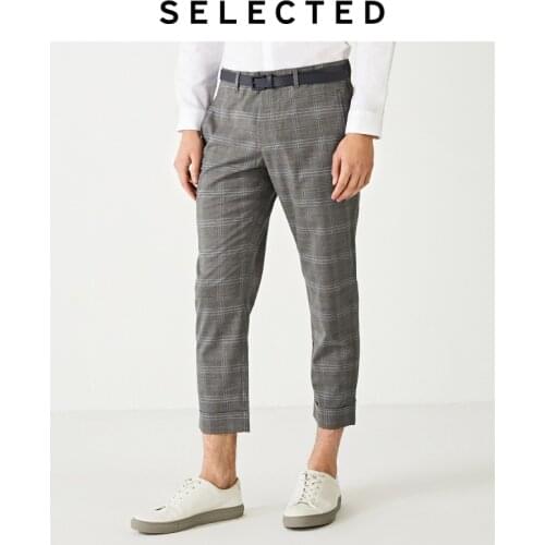 SELECTED Retro Plaid Casual Cropped Trousers Mens Cone Spring Pants S|419314546