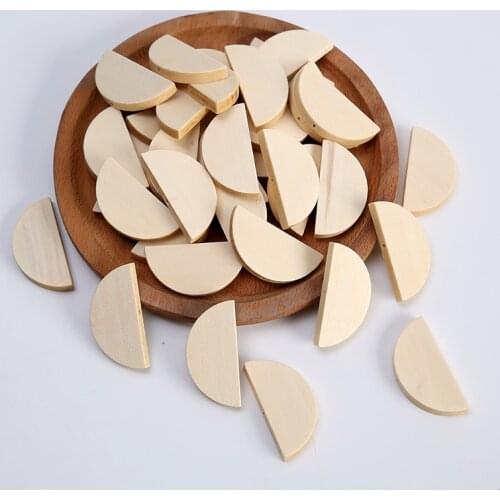 Natural Wood Beads Semi-circular Wooden Charms Chip Kids toys handmade Wooden Model Ornaments Jewelry Accessories 40X20mm 10Pcs