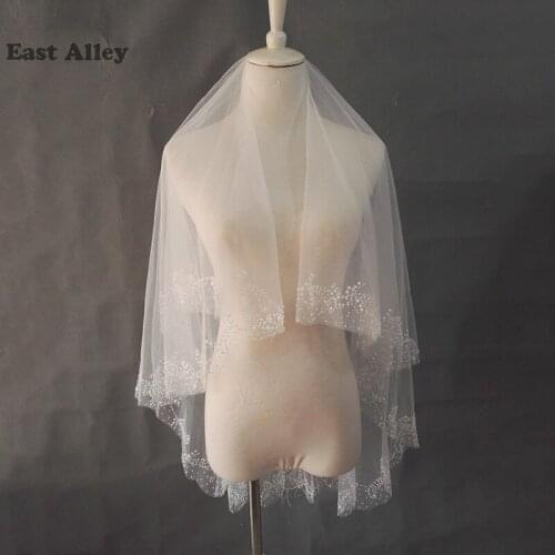 Layer 2 White Ivory beads Bridal Veils Bride bead Edge fingertip Length Wedding Accessories Veil Nveil with Comb