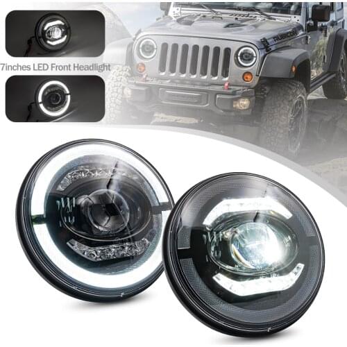 2PCs 7Inch Round Sealed Beam Projector Halo Led Headlight Angel Eye Ring DRL Xenon White RHD For Jeep Land Rover Defender Mazda