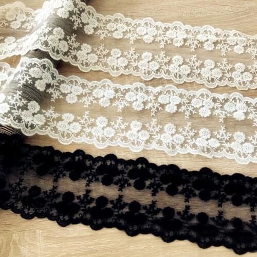 20Yard/lot Width 11cm White Beige Black Cotton Embroidered Mesh Lace Garment Lace Trims Trimmings DIY Sewing accessories